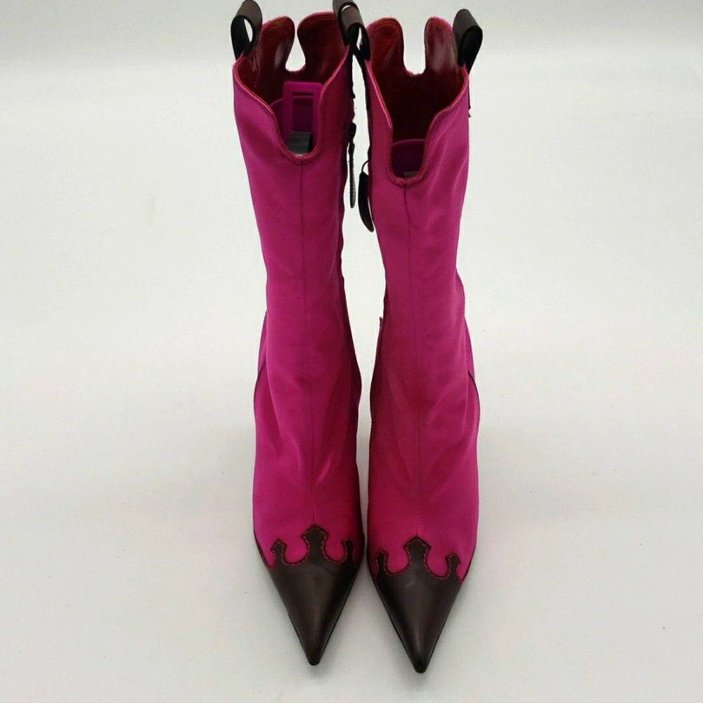 GIUSEPPE ZANOTTI SIZE 40 COLOR PINK SATIN AND BROWN LEATHER 100% AUTHENTIC NEW - Picture 9 of 17